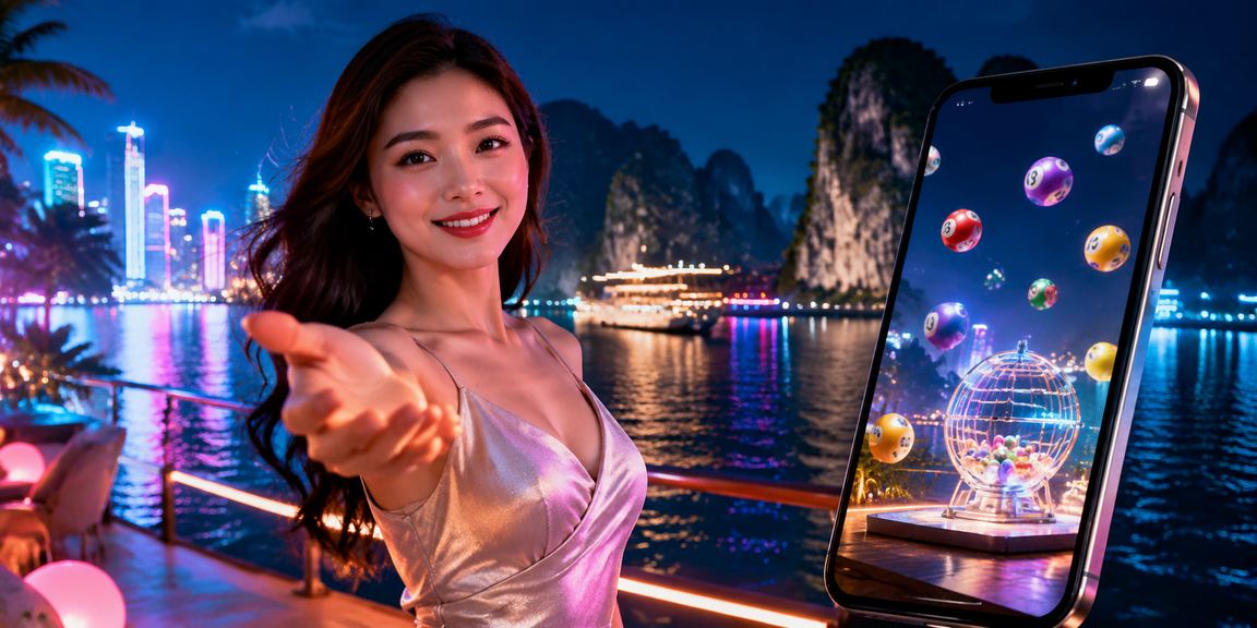 Cảnh đêm neon xổ số tại vịnh Hạ Long